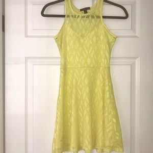 Bright Yellow lace material flare dress